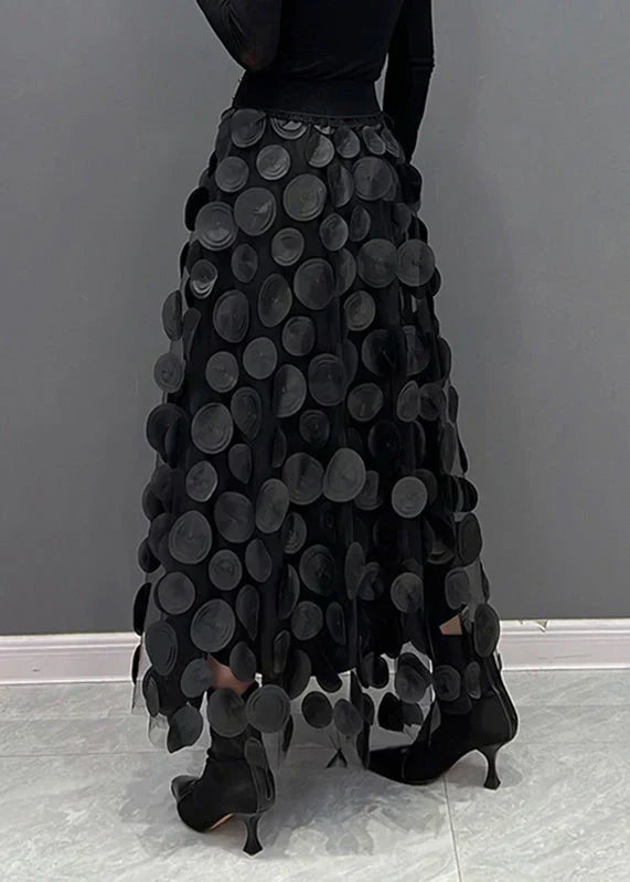 Christelle | Jupe élégante en tulle patchwork à pois noirs