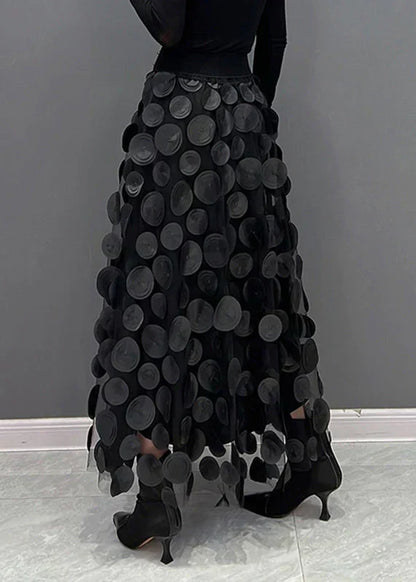 Christelle | Jupe élégante en tulle patchwork à pois noirs