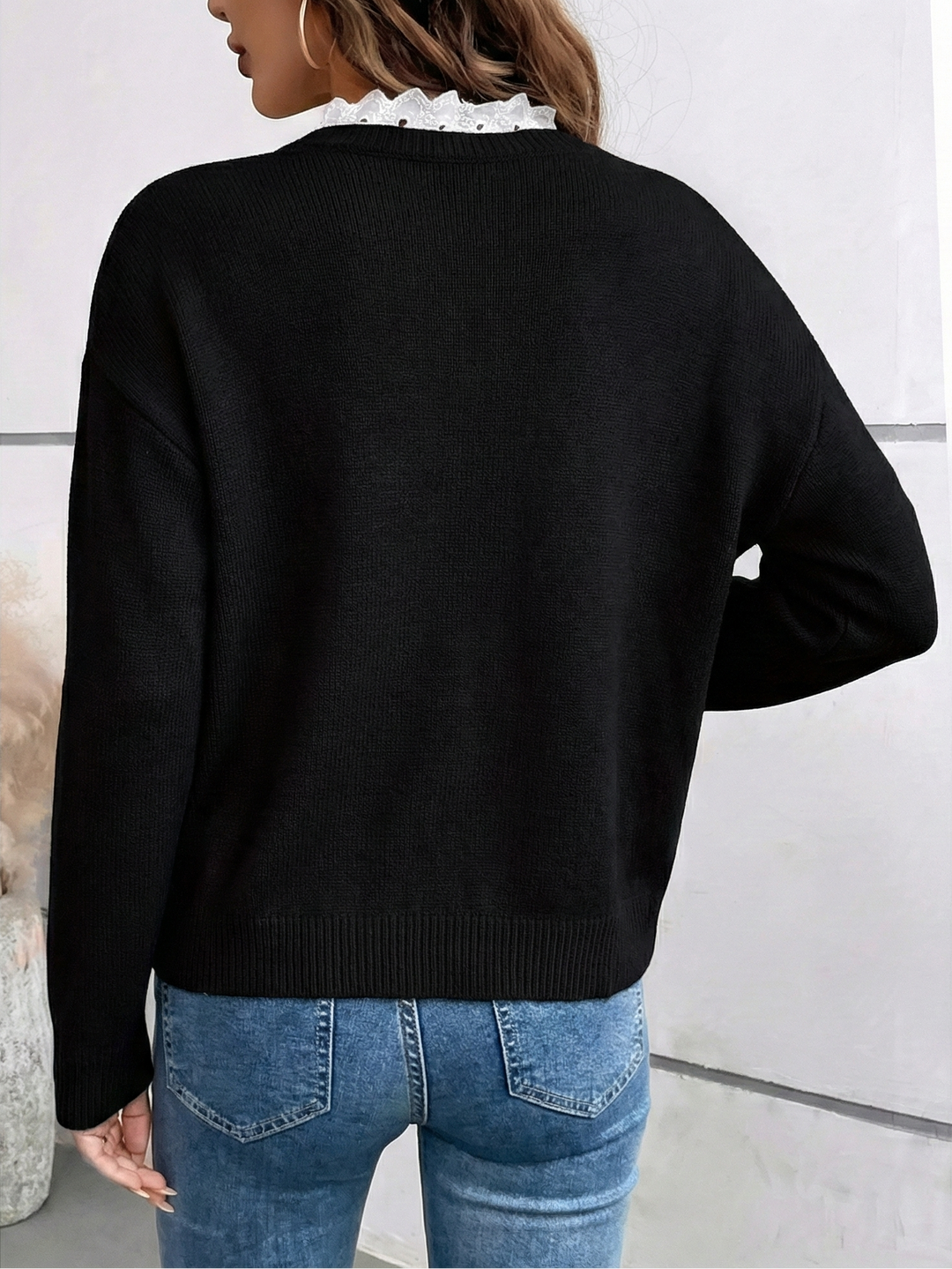 Celine™ | Pull en Tricot Chic avec Col en Dentelle Élégant