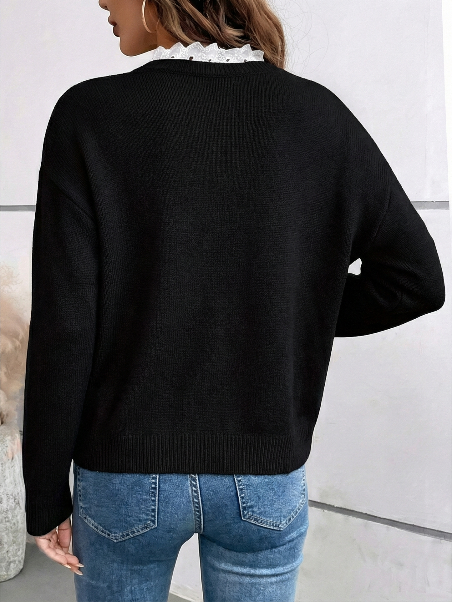 Celine™ | Pull en Tricot Chic avec Col en Dentelle Élégant