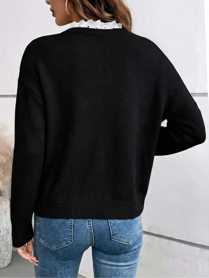 Celine™ | Pull en Tricot Chic avec Col en Dentelle Élégant