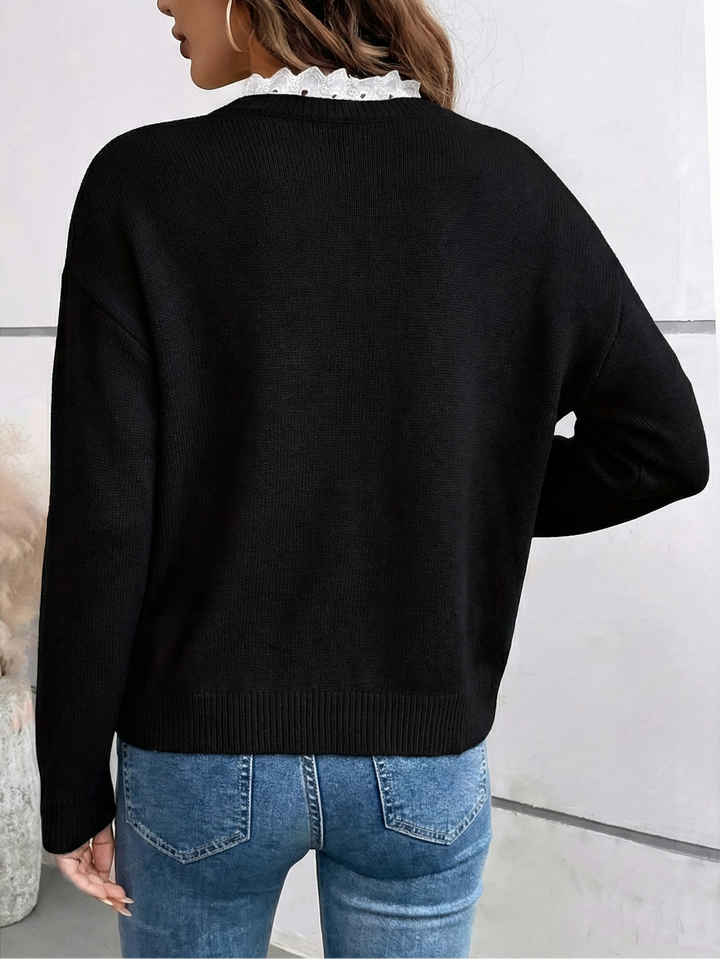 Celine™ | Pull en Tricot Chic avec Col en Dentelle Élégant