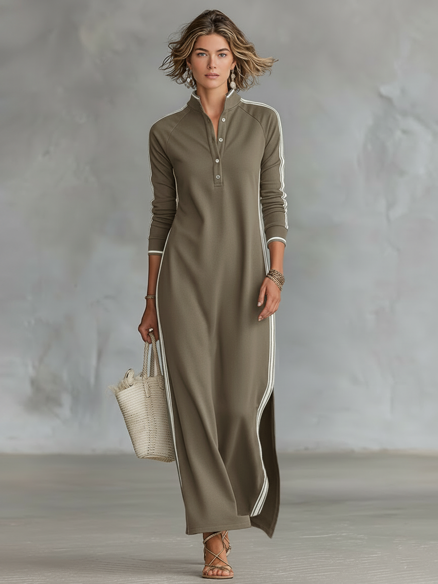 Robe Maxi Sweat avec Col Boutonné