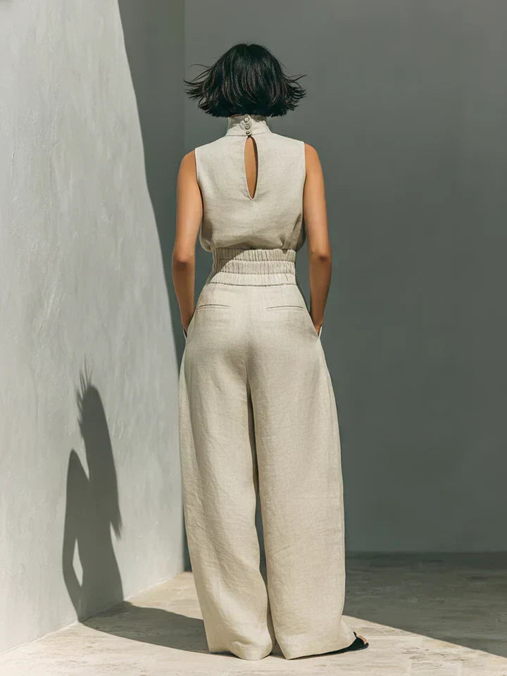 Amélie™ | Ensemble Minimaliste de Blouse Sans Manches et Pantalons Amples en Coton et Lin pour Femmes