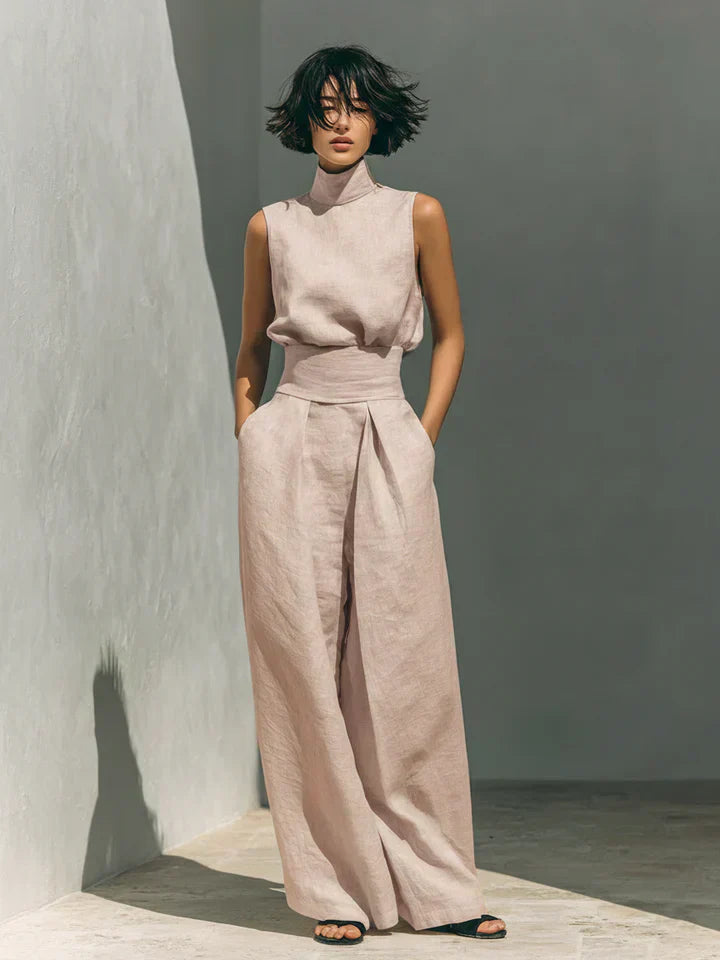 Amélie™ | Ensemble Minimaliste de Blouse Sans Manches et Pantalons Amples en Coton et Lin pour Femmes