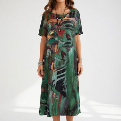 Robe longue fluide avec impression artistique — Élégance bohémienne estivale