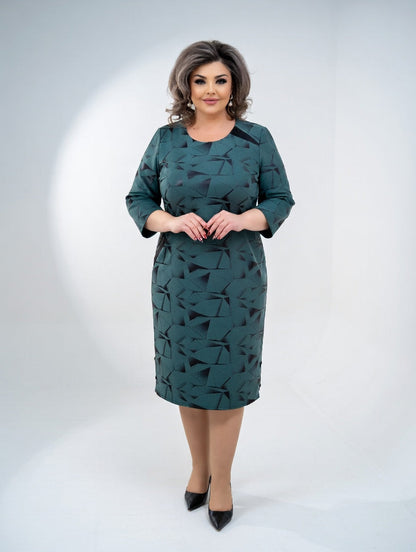 Robe Midi Structurée avec Motif Graphique — Élégance Intemporelle et Confort
