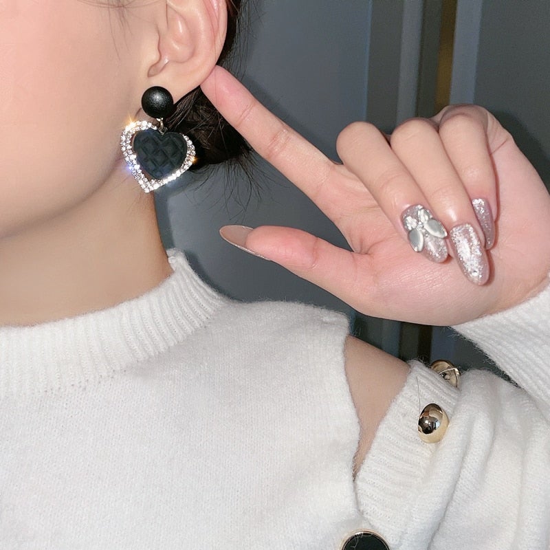 Boucles d'oreilles Cœur Noir en Or
