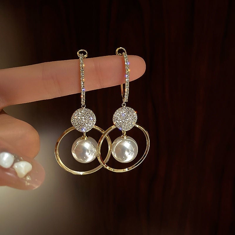 Boucles d'Oreilles de Luxe avec Perles de Culture et Zirconias