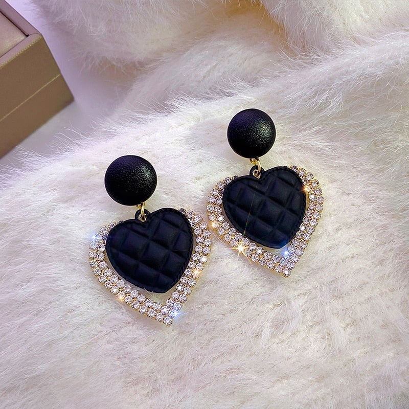 Boucles d'oreilles Cœur Noir en Or