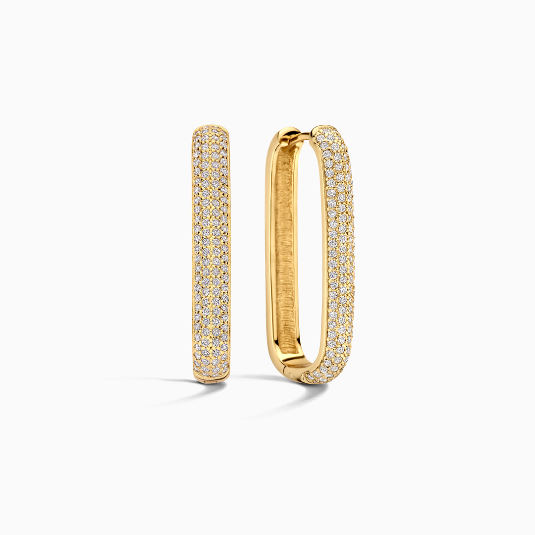 Boucles d'oreilles en forme de pavé avec grande icône | Or 16k
