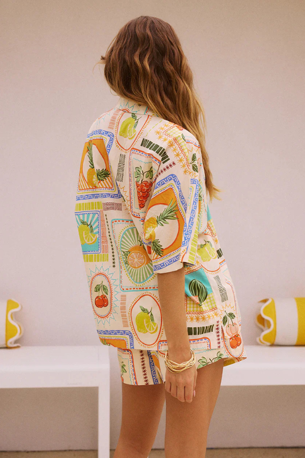 AMORELLE – ENSEMBLE DE CHEMISE ET SHORT À IMPRIMÉ GÉOMÉTRIQUE D'ÉTÉ
