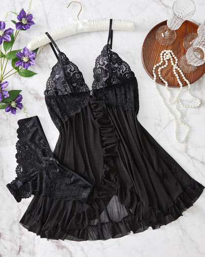 Nina™ | Ensemble de Nuisette en Dentelle Transparente