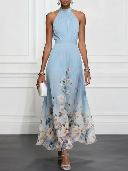 Rosalyn | Robe Maxi Chiffon à Fleurs Bleues