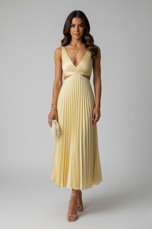 Robe Midi Plissée Élégante pour Invité de Mariage de Luna