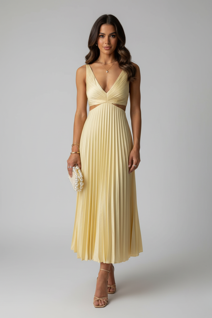 Robe Midi Plissée Élégante pour Invité de Mariage de Luna
