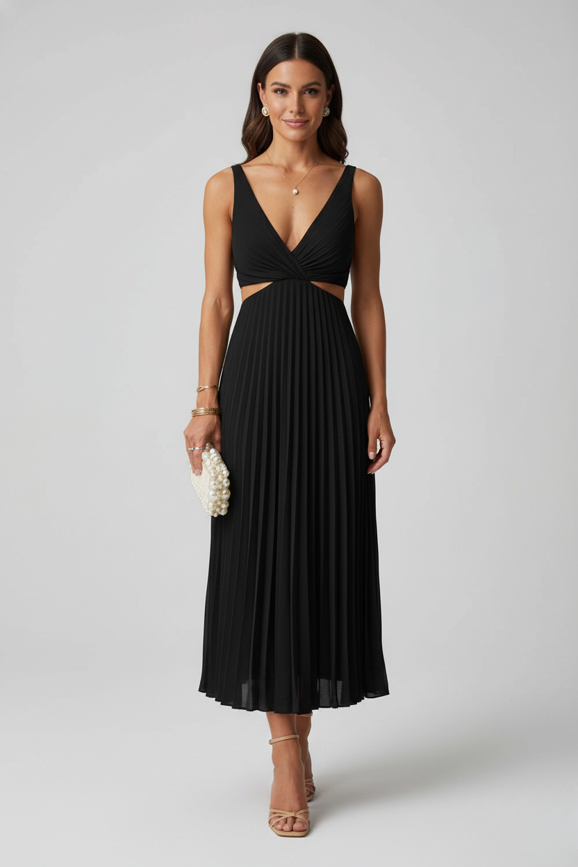 Robe Midi Plissée Élégante pour Invité de Mariage de Luna