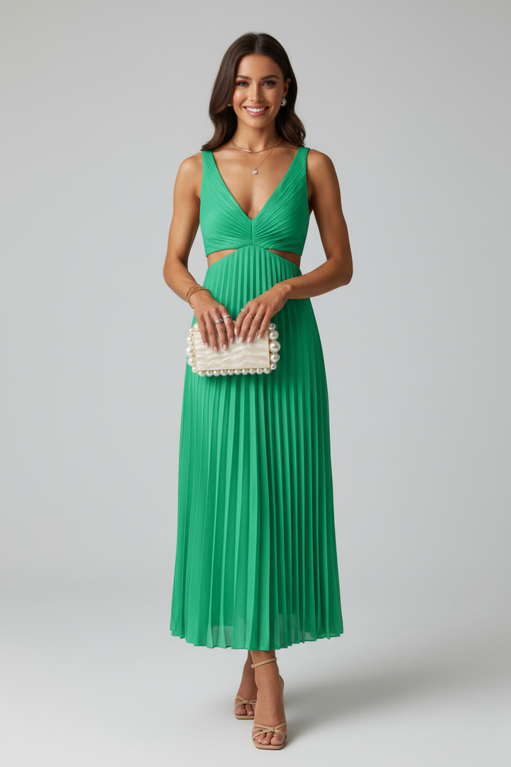 Robe Midi Plissée Élégante pour Invité de Mariage de Luna