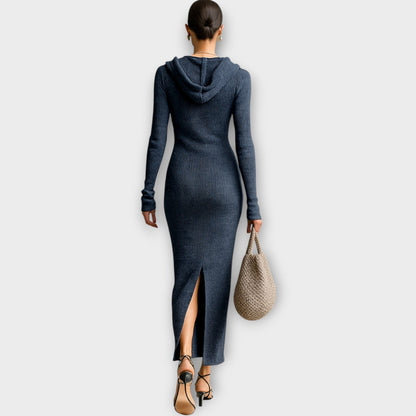 Robe Maxi Côtelée avec Capuche et Boutons