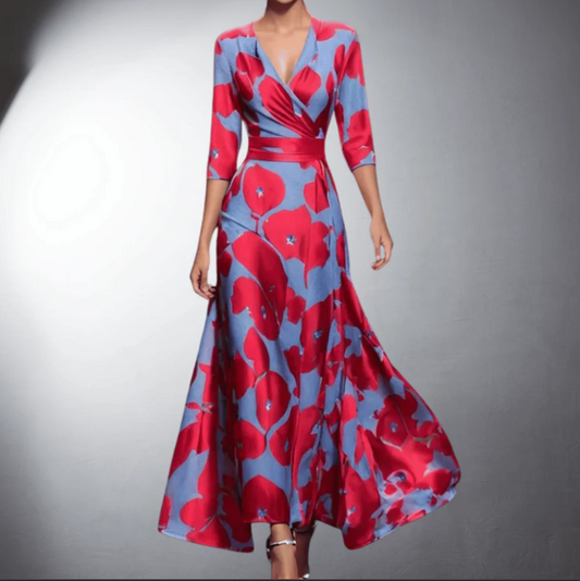 Zoe - Robe Maxi Florale Classique avec Décolleté en V