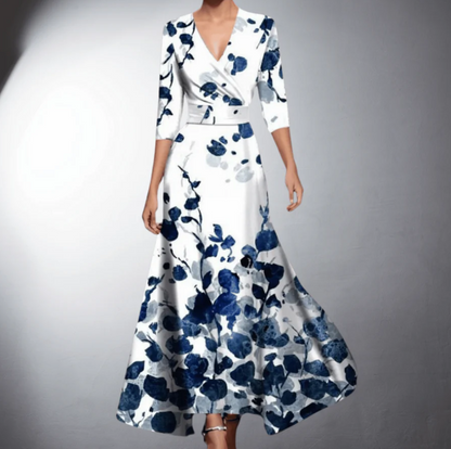 Zoe - Robe Maxi Florale Classique avec Décolleté en V