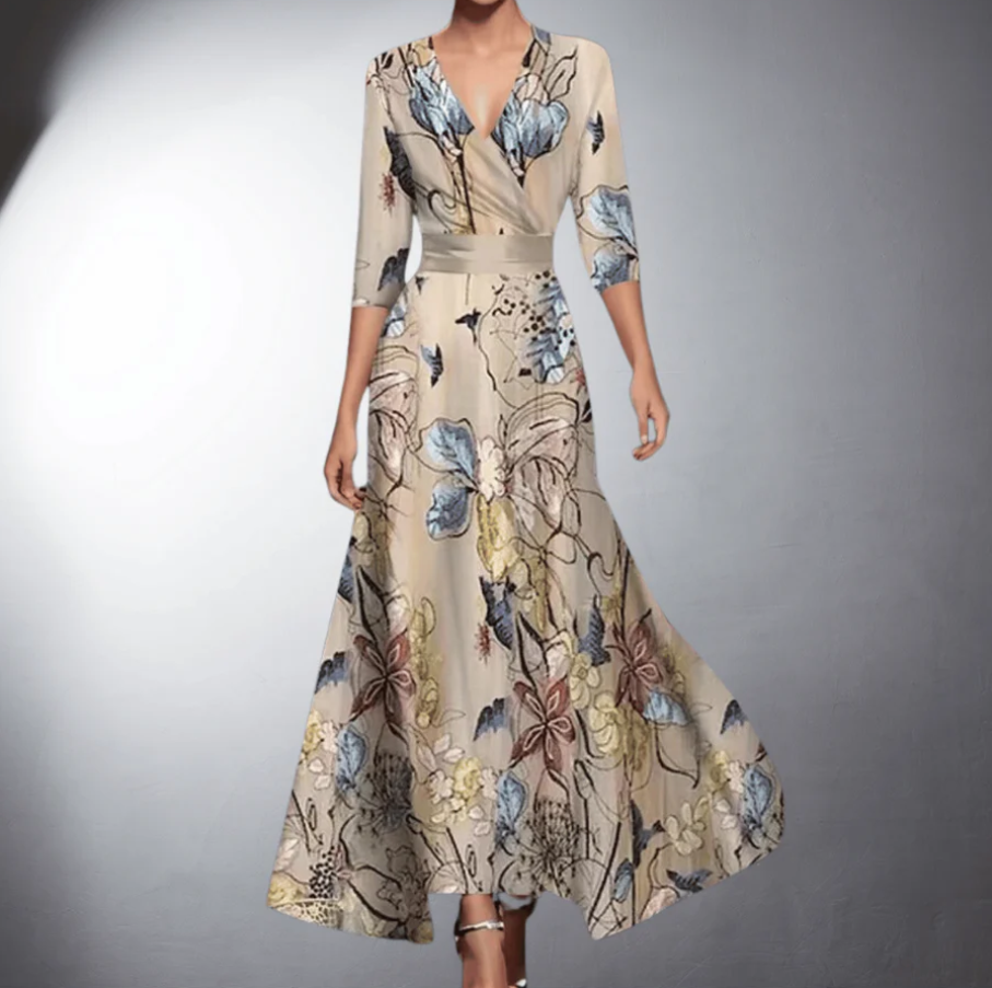 Zoe - Robe Maxi Florale Classique avec Décolleté en V