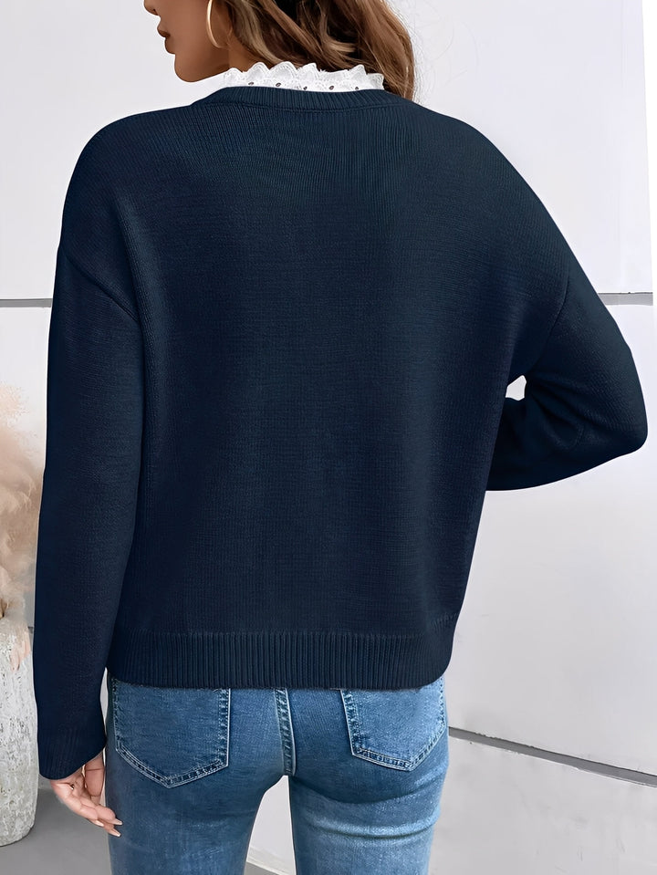 Celine™ | Pull en Tricot Chic avec Col en Dentelle Élégant