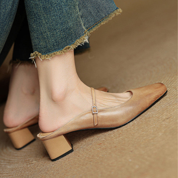 Alicia – Mules en Cuir Naturel