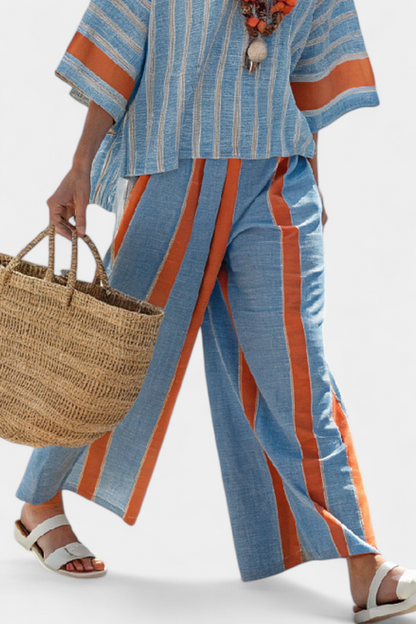Velmere | Haut en Terracotta Rayé Sophistiqué & Pantalon en Lin