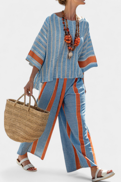 Velmere | Haut en Terracotta Rayé Sophistiqué & Pantalon en Lin