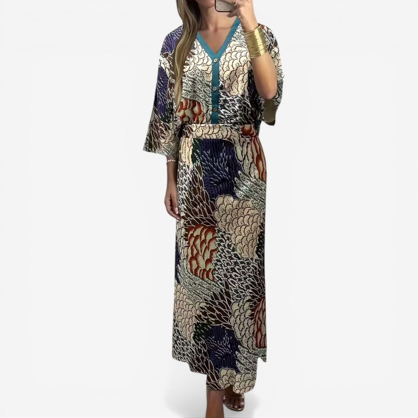 Robe Midi Fluide à Motifs - Élégance Intemporelle