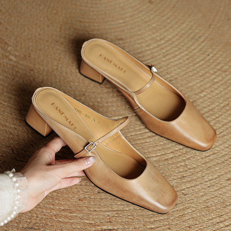 Alicia – Mules en Cuir Naturel