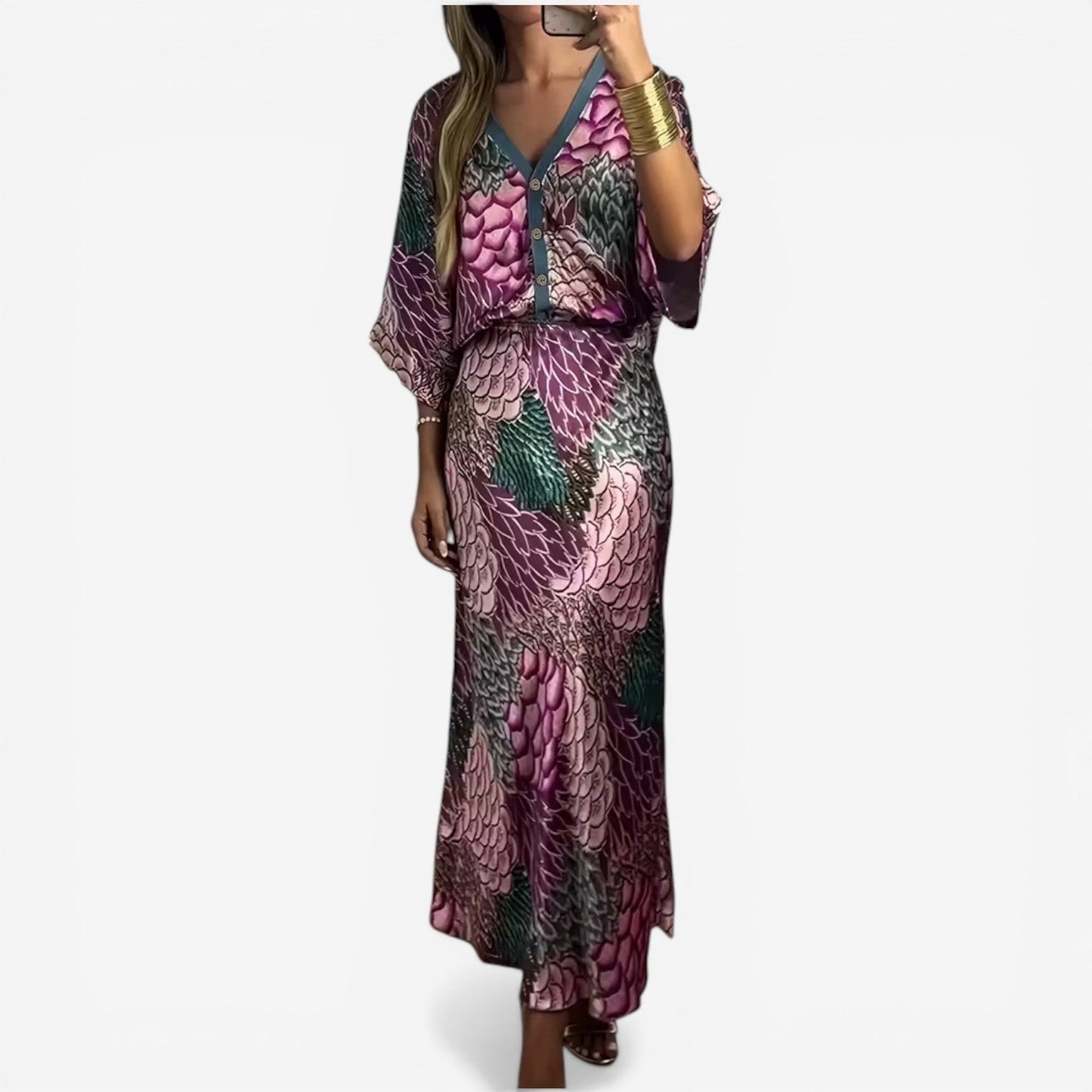 Robe Midi Fluide à Motifs - Élégance Intemporelle