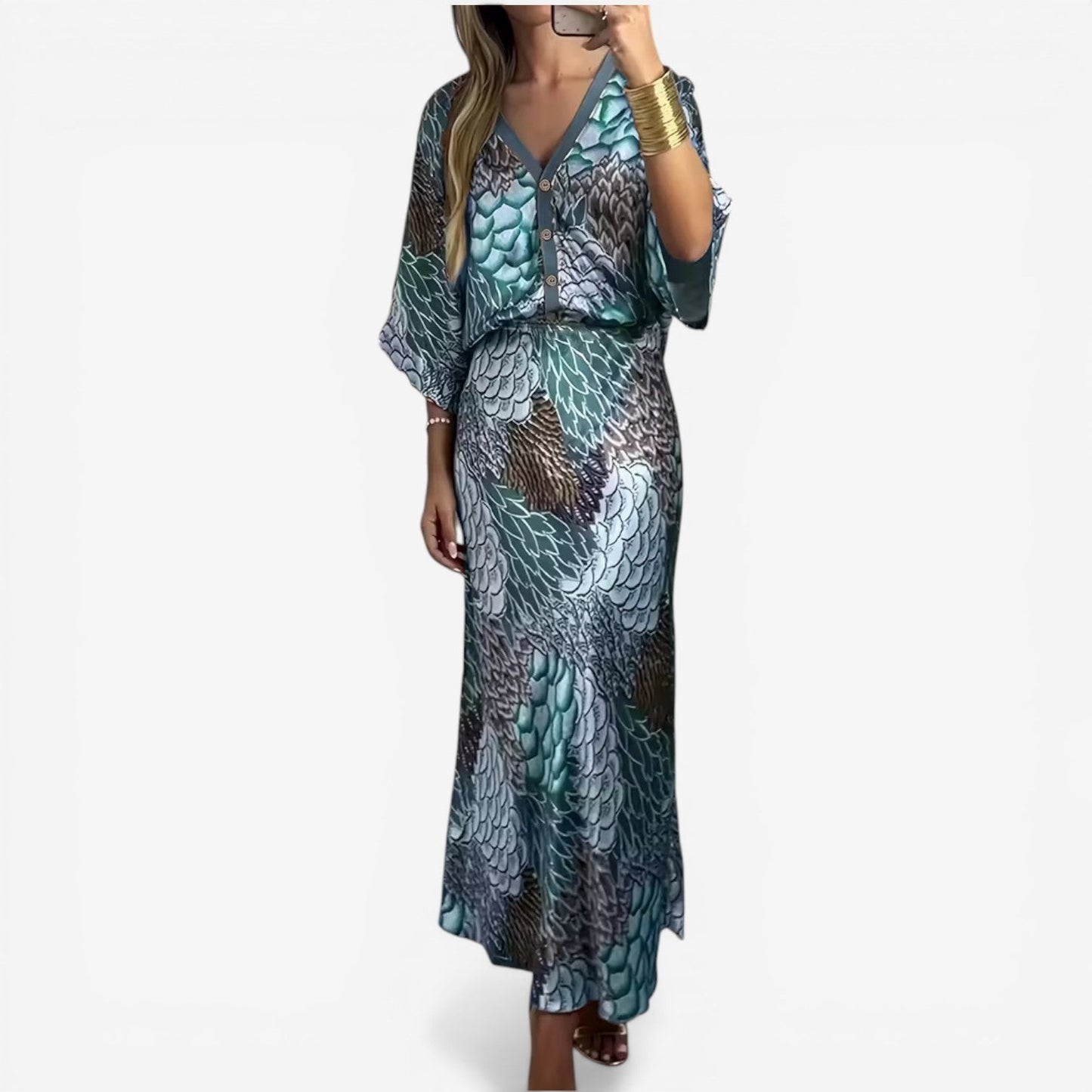 Robe Midi Fluide à Motifs - Élégance Intemporelle