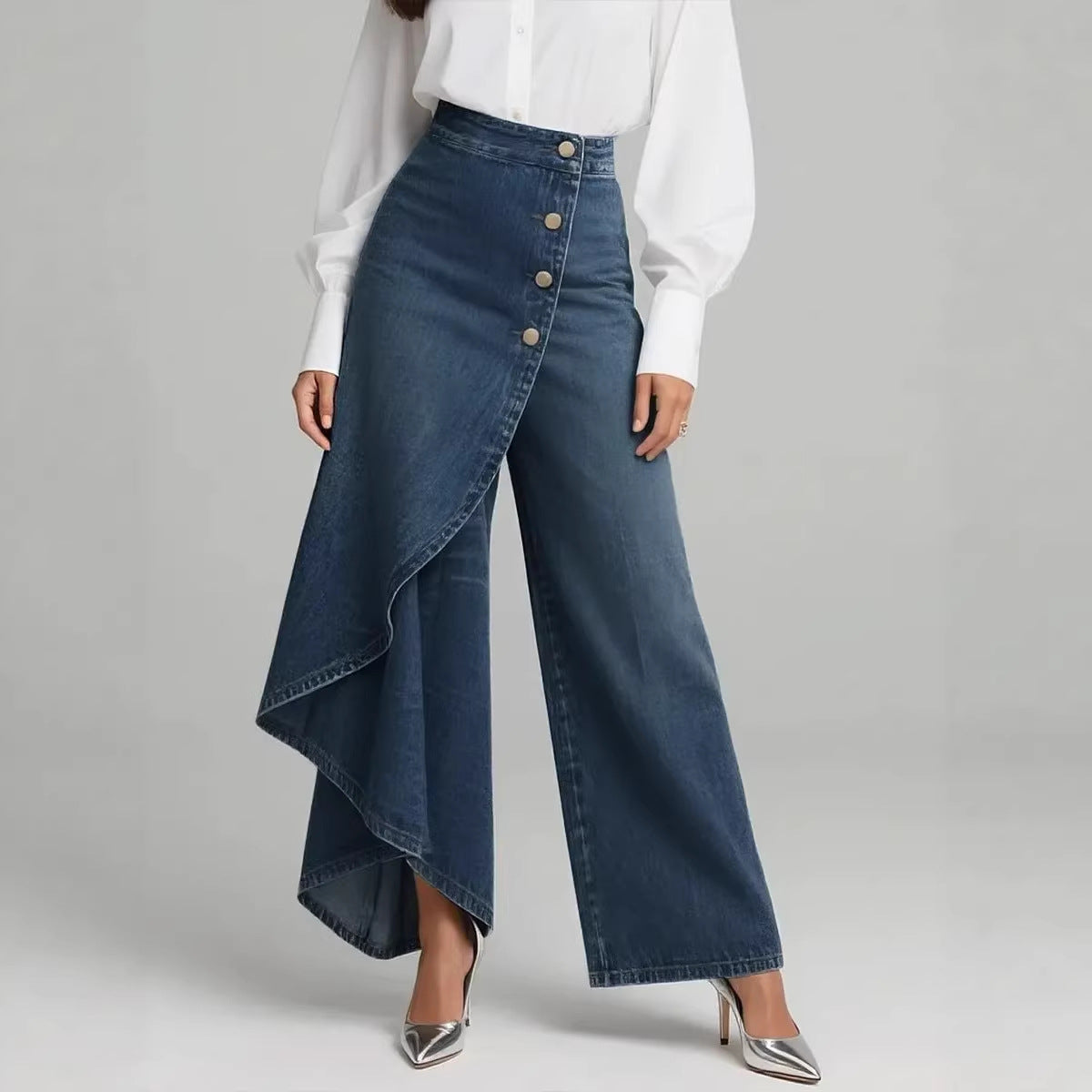 Pantalons en Denim à Jambes Larges Elara