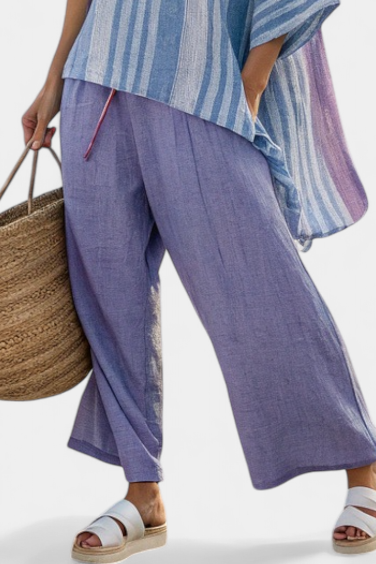 Zellora | Haut Élégant Lavande & Bleu Ciel et Pantalon en Lin