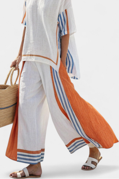 Thorneil | Pantalons à Rayures Amples et Confortables & Haut en Lin