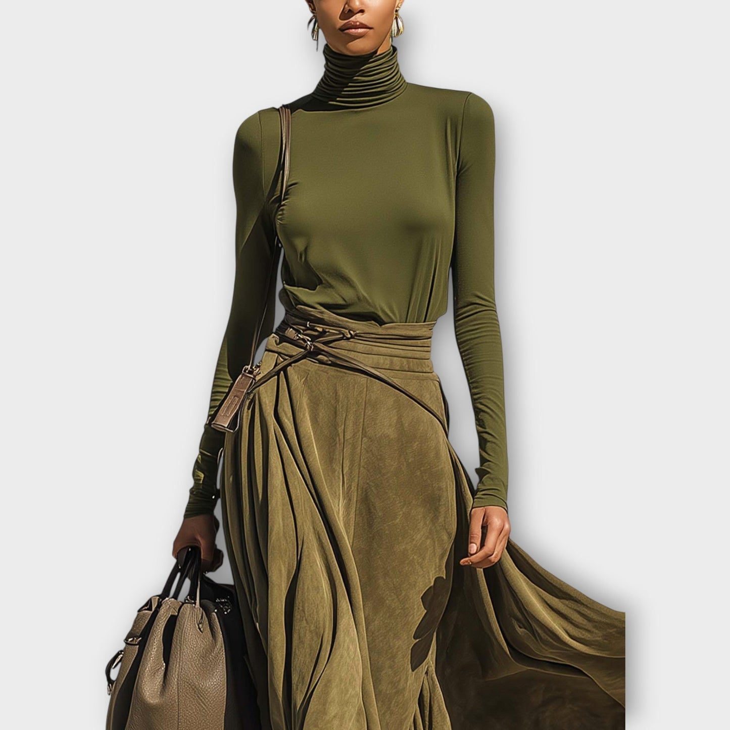 Ensemble avec Jupe Fluide Olive Luxe