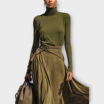 Ensemble avec Jupe Fluide Olive Luxe