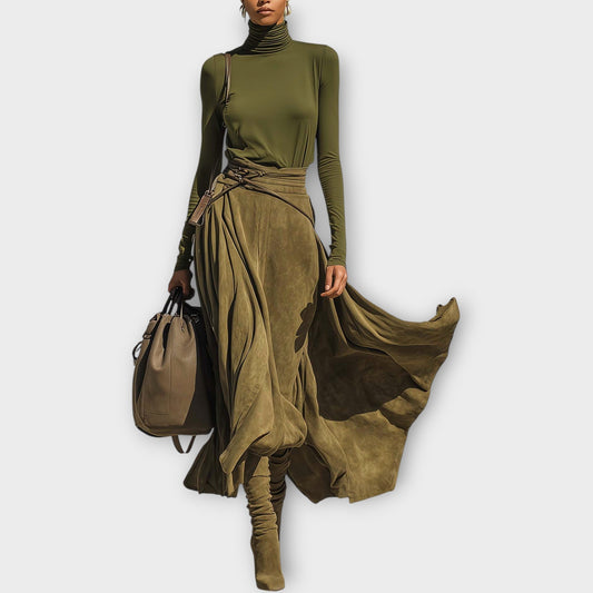 Ensemble avec Jupe Fluide Olive Luxe