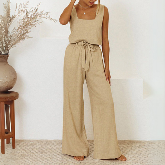 Evelyne - Ensemble Top Minimaliste Luxe & Pantalon Large