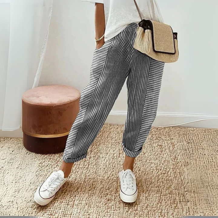 Celia | Pantalons en Coton Rayés Classiques