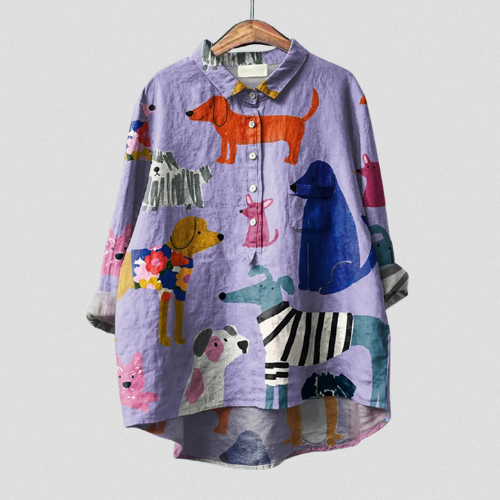 Coralie | T-shirt Casual Femme avec Imprimé de Chien