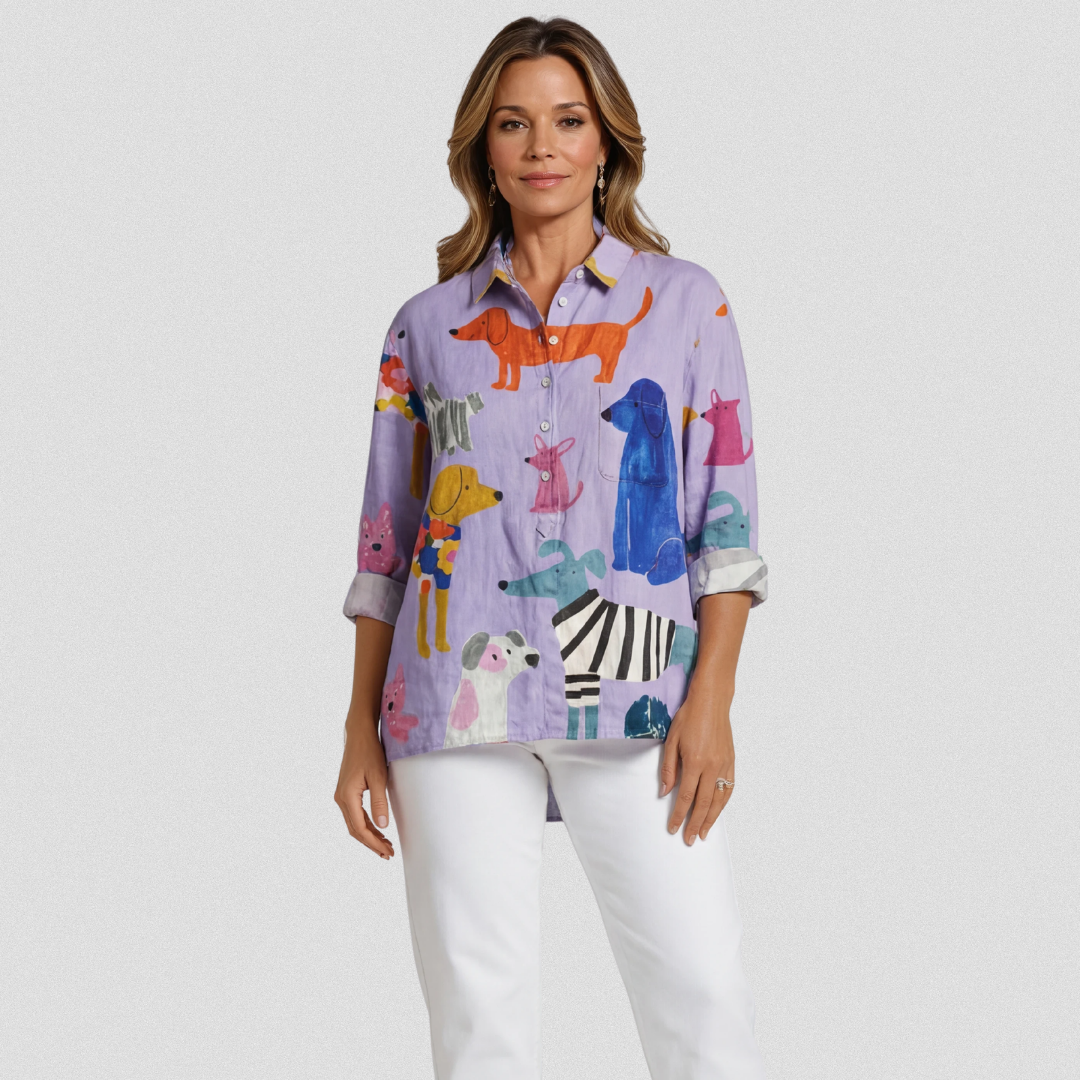 Coralie | T-shirt Casual Femme avec Imprimé de Chien