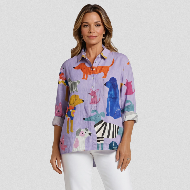 Coralie | T-shirt Casual Femme avec Imprimé de Chien