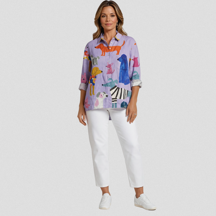 Coralie | T-shirt Casual Femme avec Imprimé de Chien