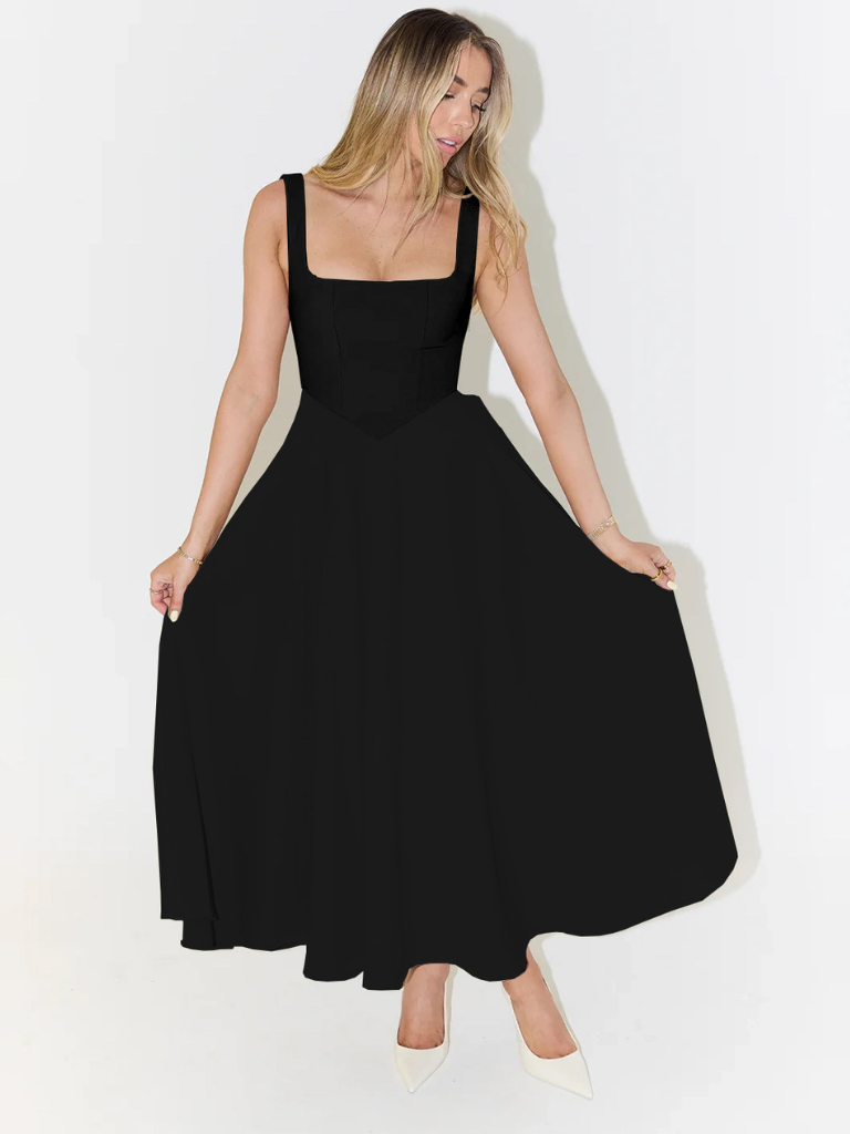 Robe Midi Élégante avec Décolleté Carré - Coupe Flatteuse Intemporelle