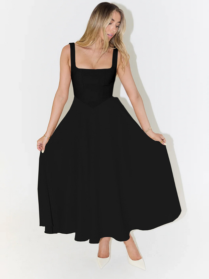 Robe Midi Élégante avec Décolleté Carré - Coupe Flatteuse Intemporelle