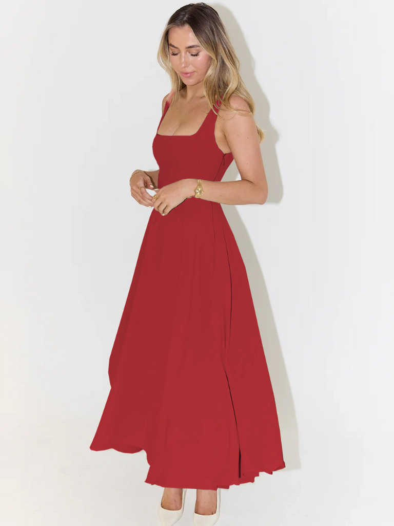 Robe Midi Élégante avec Décolleté Carré - Coupe Flatteuse Intemporelle