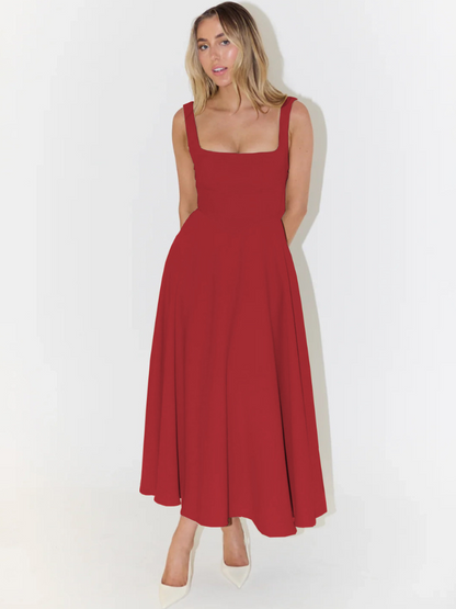 Robe Midi Élégante avec Décolleté Carré - Coupe Flatteuse Intemporelle